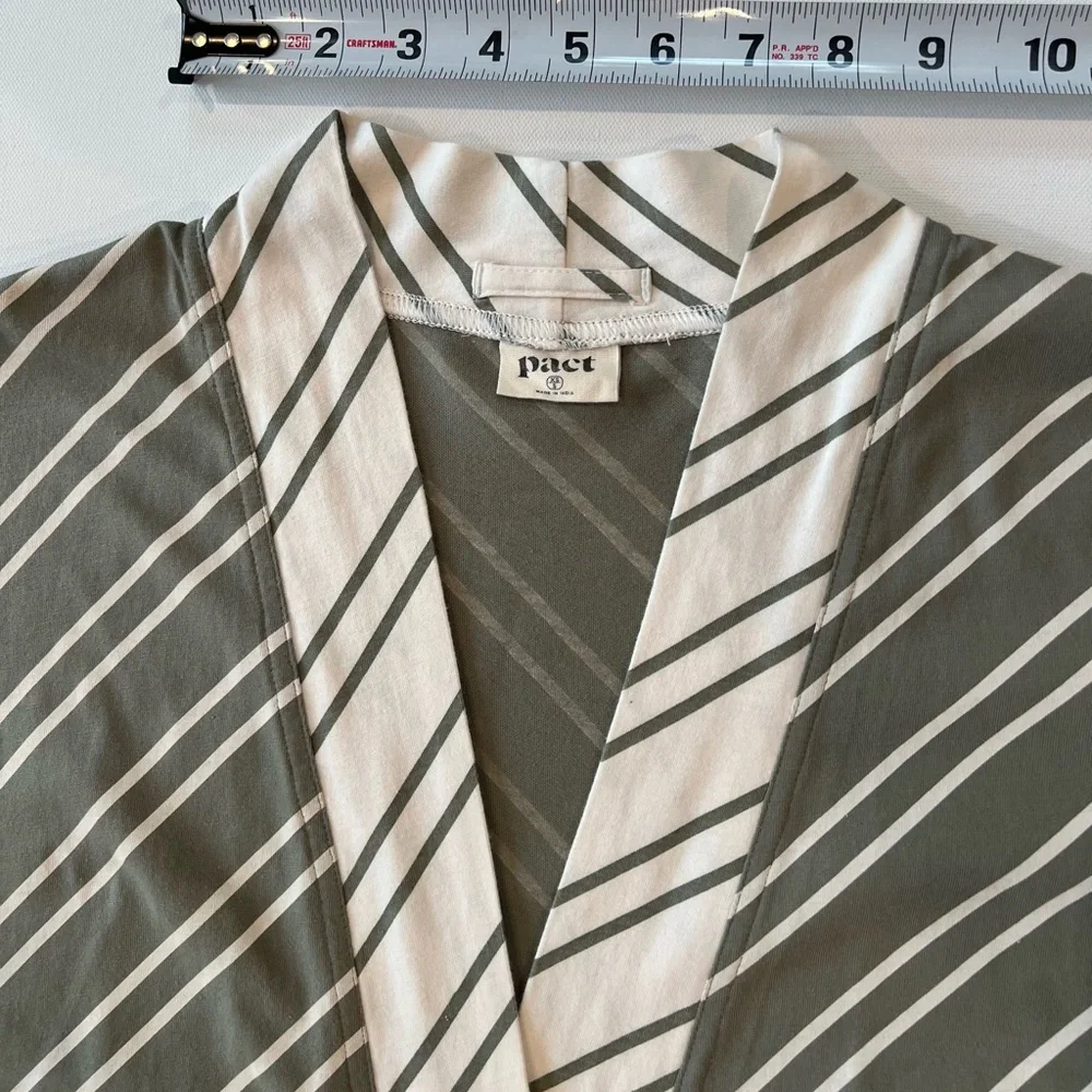 Pact 100% Organic Cotton Olive and Cream Striped Robe 3/4 Sleeve Size XS - Picture 8 of 12